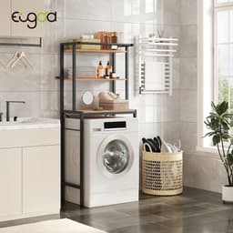 Wasmachine Kast - Wasmachine Meubel - Opbergkast - Badkamer - Waskamer - 3 Planken - Zwart - Hout — thumbnail 3