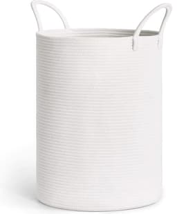 Wasmand, smal wit, gevlochten grote opbergmand voor kinderkamer, van katoen met handgrepen, handdoekmand voor badkamer, woonkamer, mand voor babyspeelgoed, 38 x 50 cm, wit — thumbnail 1