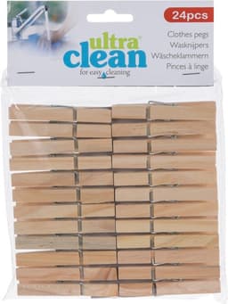 Wasknijpersmandje met ophanghaak - beige - en 96x houten wasknijpers 7 cm - was ophangen — thumbnail 3