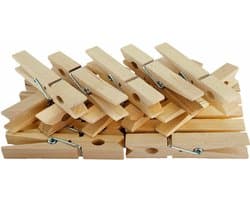 Wasknijpers - 25x stuks - bruin - hout - 7 cm