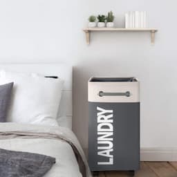 Opvouwbare wasmanden met wiel, 74 liter, large opvouwbare wasmanden, right-height, waterproof, opvouwbare wasmanden met wiel, praktische wasman (wit + donkergrijs o2) — thumbnail 2