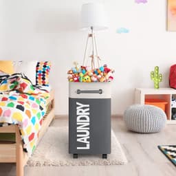 Opvouwbare wasmanden met wiel, 74 liter, large opvouwbare wasmanden, right-height, waterproof, opvouwbare wasmanden met wiel, praktische wasman (wit + donkergrijs o2) — thumbnail 5