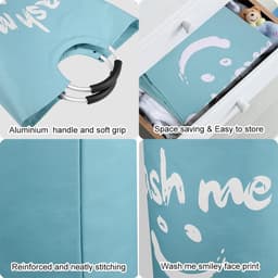 Opvouwbare wasmand 91L, grote wasmand, wasmand, stoffen waszak met handgrepen, handdoekopbergmanden voor hotels - wassorteerder, opbergmand met Wash Me Smiley 38x38x72cm (blauw) — thumbnail 4