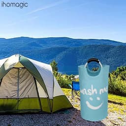Opvouwbare wasmand 91L, grote wasmand, wasmand, stoffen waszak met handgrepen, handdoekopbergmanden voor hotels - wassorteerder, opbergmand met Wash Me Smiley 38x38x72cm (blauw) — thumbnail 5