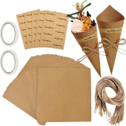 Kegelzakjes - Bruin - 15 x 15 cm - Kraftpapier met Jute Koord en Stickers - Voor Bruiloften en Feestjes — thumbnail 4