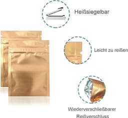 Stuks Aluminiumfolie Verpakkingszakken - Mat Goud - 7 x 10 cm - Herbruikbare Zakjes met Gripsluiting - Voor Verpakken van Snacks — thumbnail 2