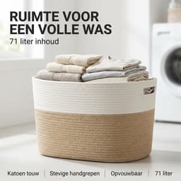 Gocolife - Wasmand - 71L – Opvouwbaar – Beige/Wit – Katoen – XXL – Multifunctionele - Opbergmand — thumbnail 3