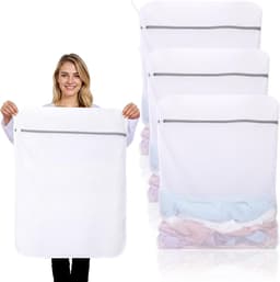 3 Stuks Duurzame Honingraat Grote Mesh Waszakken voor Delicates met Rits, Herbruikbare Waszakken voor Kleding, Sokken, Ondergoed en Reisorganizer (60x81cm) — thumbnail 1