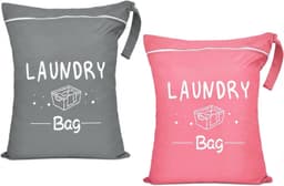Grote Waterdichte Waszak met Rits en Handvat voor Reizen, Sport en Kamperen - 2 Stuks, 55 x 45 cm, Wasbare Waszak in Grijs-Roze — thumbnail 1