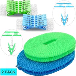 Waslijnen 2 Pack Waslijn Kleding met 24 stuks Clips Drogen Touw Draagbare Winddicht Reizen Waslijn voor Indoor Outdoor Wasserij Perfect Winddicht Kleding Line, Hanger voor Camping Thuis — thumbnail 3