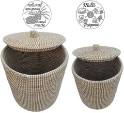 Wasmand met deksel – zeegras – set van 2 – 40 en 65 l – naturel wit — thumbnail 3
