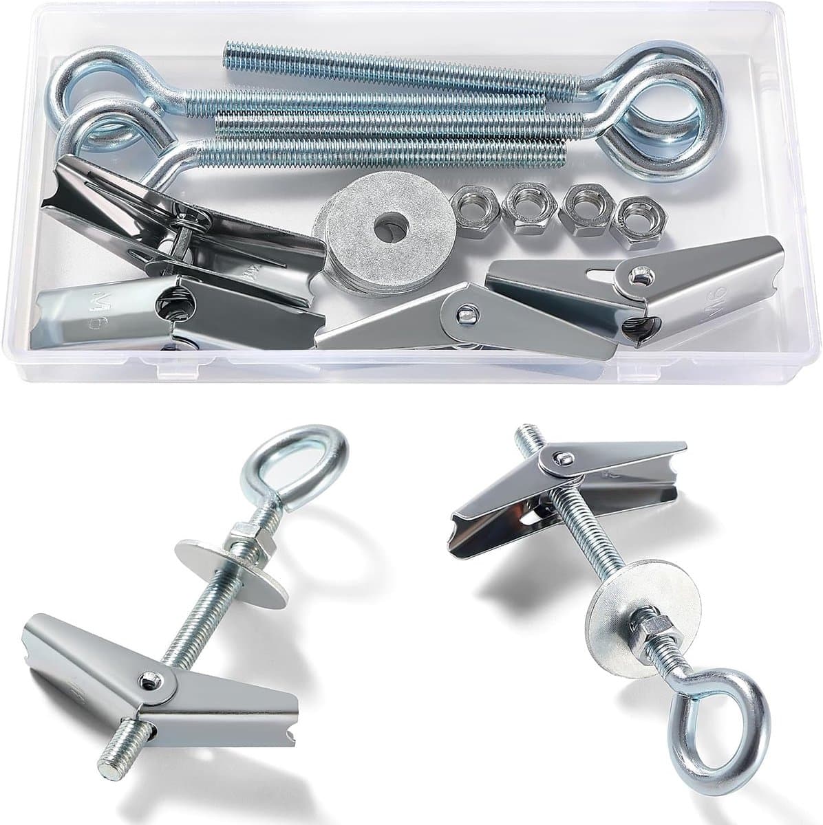4 Sets M6 Wing Spring Hook, Spring Toggle Wing Gesloten Haak, Plafond Gipsplaat Montage Haak, met Zeskant Moeren, Ringen, voor Gipsplaat Holle Wanden Hangende Planten Bevestiging — afbeelding 1