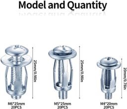 60 stuks holle holle metalen ankers, M4 M5 M6 holle holle holle pluggen set, Jack Nuts Petal Nuts, holle wandpluggen, spreidpluggen, metalen holle wandanker, zware belasting voor dunne muren, holle — thumbnail 5