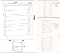 Wasrek voor Kleding - Opvouwbaar Droogrek - Verstelbaar 15,9-29,9 Inch - 11 Stangen - Roestwerend - Vrijstaand - Voor Appartement, Balkon en Wasruimte — thumbnail 4