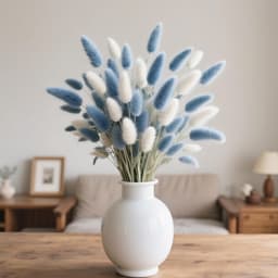 120 stuks droogbloemen, pampasgras, kunstpampasgras, decoratie, klein pampasgras, boho, hazenstaartgras voor woonkamer, decoratie, bloemen kunstmatig en bruiloft (wit en grijsblauw) — thumbnail 4