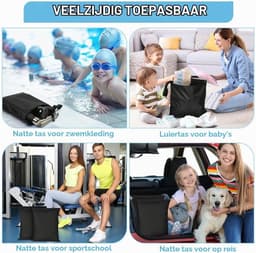 2 Stuks Natte Droge Zakken, Natte Dry Bag Waterdichte Reistas, Stoffen Luier Natte Zak met Handvat & Rits, Wasbare Reistas Organizer Yogatas voor Natte Zwemkleding, Sportschool, Strand (Zwart) — thumbnail 3