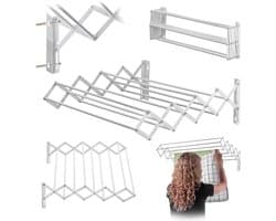 KADAX Wandwasdroger 60 cm, droogrek voor wandmontage, uittrekbare, ruimtebesparende droger voor handdoeken, inklapbare drooglijn met 6 sporten