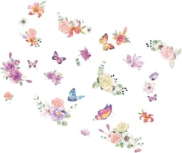 1Set Verwijderbare Rozenbloem Wandstickers Zelfklevende Decoratieve Muurstickers Woonkamer Slaapkamer Muurdecoratie met Kleurrijke Patroon — thumbnail 1