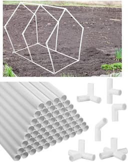 Sawysine 102 stuks doe-het-zelf PVC-projectenset inbegrepen 60 stuks 60 stuks 61 cm PVC-buis en 42 aansluitpijpfittingen voor lente, huis, kas, tuin, boerderij, werkplaats, zomer (wit, 7,9 cm) — thumbnail 1