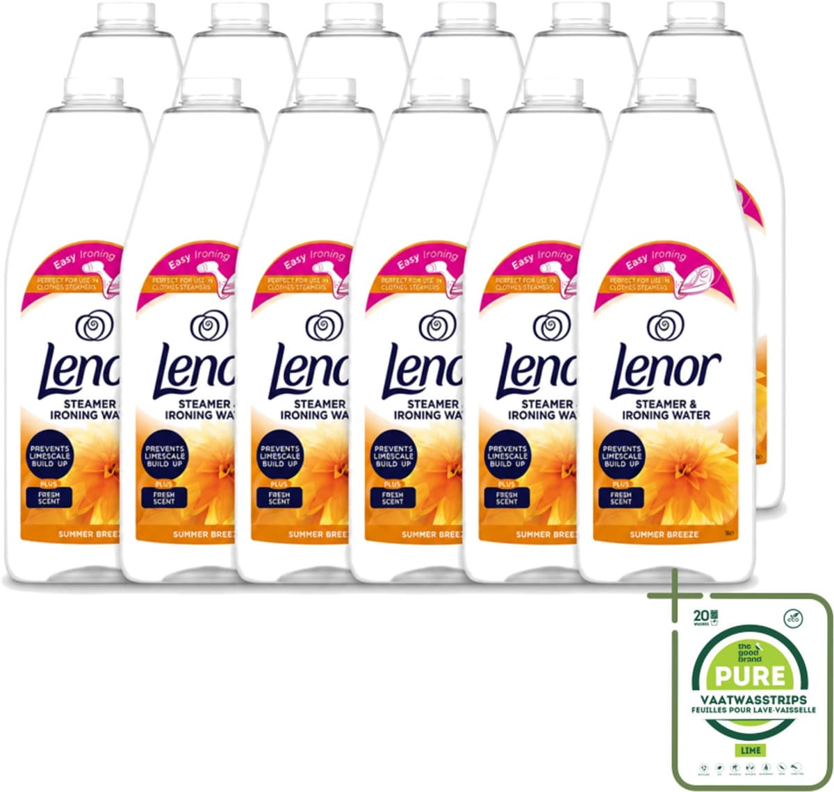 12 x Lenor - Strijkwater - Summer Breeze - Textielverfrisser - 1000 ml - Grootverpakking - Strijkwater - Zomerse Geur - Textielverfrisser - Wasgoed - Kledingverfrisser — afbeelding 1