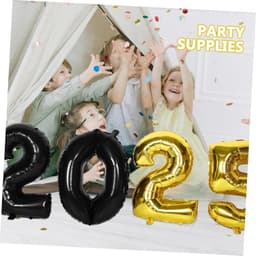 1set Grote Cijfers Ballonnen Zwart Gouden Aluminium Folie Ballonnen Voor Nieuwjaarsfeest Afstudeerfeest Decoraties Eenvoudig Te Inflateren Met Pomp of Machine — thumbnail 4
