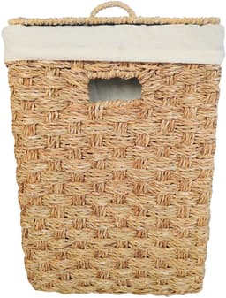 Vierkante wasmand met deksel – zeegras – 55 liter – met waszak – naturel — thumbnail 2