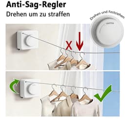Uittrekbare Waslijn 5,1 m - Roestvrij Staal, Muurbevestiging — thumbnail 5