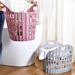 Wasmand - Opbergmand - Opvouwbare wasmand - Handwasmand - Multifunctionele mand - Mand - 40x27x32cm - Geschikt voor het opbergen van kleding, beddengoed, sokken, dekens, schoenen en speelgoed - Grijs — thumbnail 3