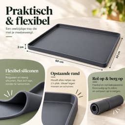 Bobypet - Wasmachine lekbak - Siliconen beschermmat - Waterdicht - Beschermt de vloer tegen lekkage - Voor wasmachine, droger, vaatwasser, koelkast en airco - 60 x 50 x 1,5 cm - Grijs — thumbnail 2