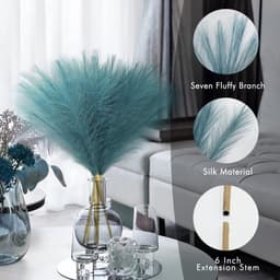 30 stuks kunstpampasgras, blauw, 55 cm, kleine pluizige pampasdecoratie voor tafelvaas, gedroogde bloemen, decoratie, turquoise, voor maritieme decoratie, badkamer, winter, woonkamer en — thumbnail 4