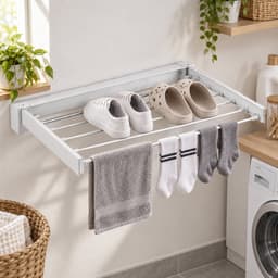 CHICFURN Wandgemonteerd Droogrek, opvouwbaar wasrek met droogrek en kledingstang, 90° inklapbaar ontwerp, ruimtebesparend voor balkon, badkamer en kleine appartementen, met beweegbare haken en montageaccessoires — thumbnail 2
