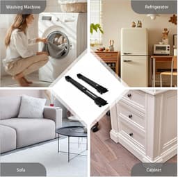 Set van 2 meubelwielen, plat, onderstel voor wasmachine met verstelbare meubelwielen, geschikt voor koelkasten, banken en kasten, maximale belasting 200 kg (zwart) — thumbnail 5