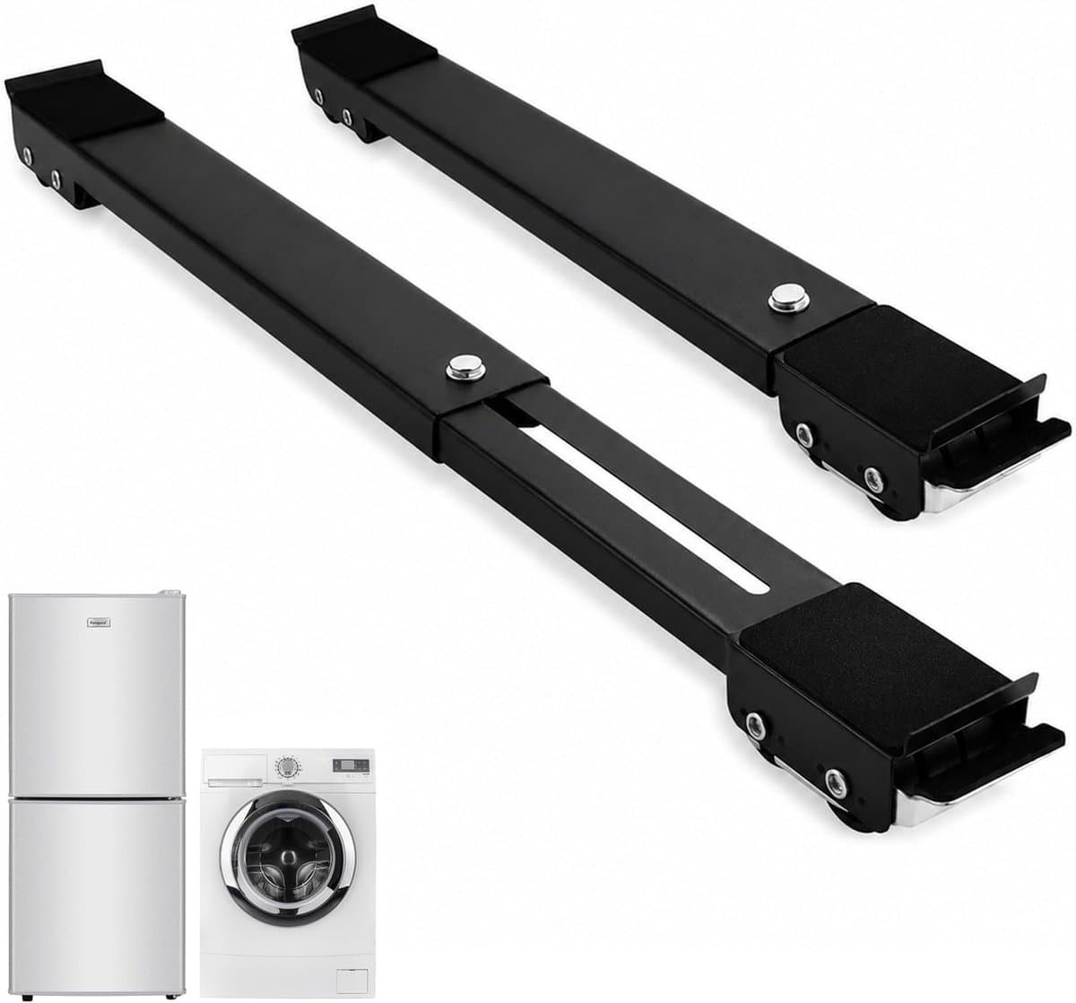 Set van 2 meubelwielen, plat, onderstel voor wasmachine met verstelbare meubelwielen, geschikt voor koelkasten, banken en kasten, maximale belasting 200 kg (zwart) — afbeelding 1