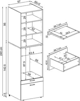 Roomart SERIE 2 Wasmachine Ombouwkast 67x205 cm - met Opzetkast - Wit — thumbnail 2