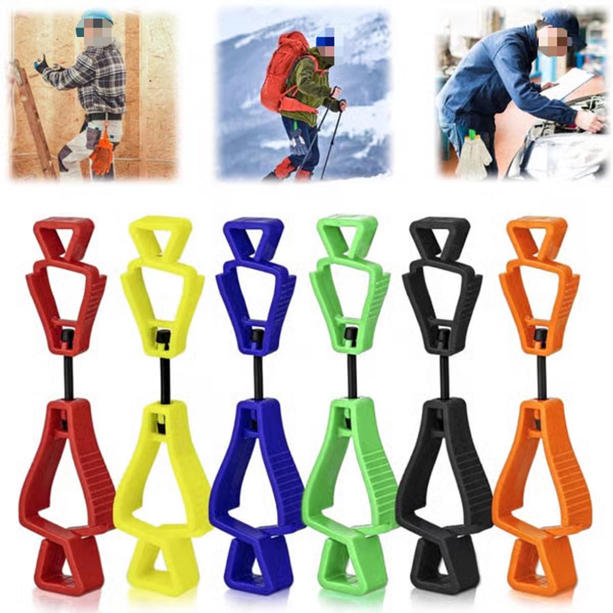 Handschoenclip in 6 kleuren – Uitrustingsclip – Opbergclip – Karabijnhaak – Clip met dubbele sluiting – Geschikt voor het ophangen van handschoenen — afbeelding 1