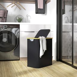 Dubbele opvouwbare wasmand van 80 liter met deksel - gegroefde handgrepen - zwart — thumbnail 2