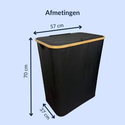 Bamboe Wasmand met Deksel, Katoenen Zak en Handvaten - 72L - Natuurlijk Bruin — thumbnail 3