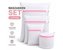 Waszakken Wasmachine 4 Stuks – Waszak Set met Rits – Wasnetjes voor BH, Lingerie, Ondergoed, Sokken & Kleding – 4 Formaten – Wit