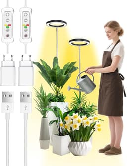 Groeilamp voor kamerplanten, led-groeilamp, volledig spectrum, in hoogte verstelbaar, automatische timer, lage veiligheidsspanning 5 V, ideaal voor grote lichtplanten, zwart, 2 stuks — thumbnail 1