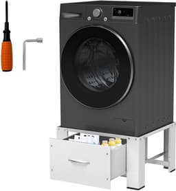 2-delige set wasmachine-onderstel, met lade, 63 x 54 x 32 cm, wit, versterkte stalen platforms elk 150 kg, grote opbergruimte 44 x 48 x 18 cm, universele onderbouw voor wasmachine/droger — thumbnail 5