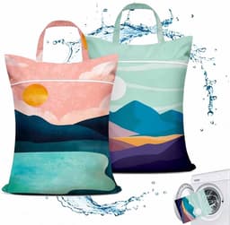 Waszak Voor Kleding - Wasmachine - Reiswaszak - Herbruikbare Kledingwaszakken - Met Handvat, Waterdicht - Opvouwbaar En Ruimtebesparend - Ontwerp Met Gescheiden Vakken Voor Natte En Droge Kleding - Blauw En Roze - 2 Stuks — thumbnail 1