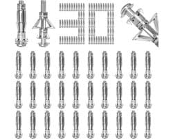 30 stuks koolstofstaal holtepluggen type Petal verzinkte schroeven plugset M6 x 52 mm spreidpluggen zeer sterke hollewandpluggen metalen voor wanden, muren en houten platen,