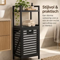 Luxe Bamboe Wasmand - Wasmand - Met Kantelfunctie - 30 x 40 x 95 cm - Zwart — thumbnail 3
