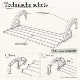 MONT KIARA Balkon- & Radiatordroogrek – 60 × 38 × 12 cm – Hangend Droogrek voor Was – Compact & Ruimtebesparend Droogrek voor Balkon, Radiator en Binnengebruik — thumbnail 2