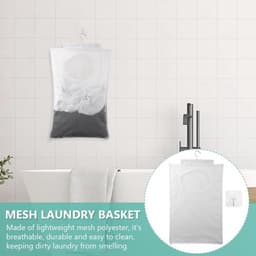 Duurzame waszak - Op te hangen wasmand - Doorzichtige mesh-polyester - Wit - Zelfklevende haken - Perfect voor organisatie - Ideaal voor... — thumbnail 4