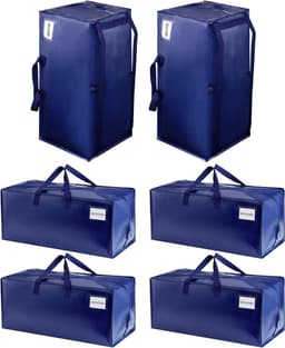 6 Pack Verhuiszakken Heavy-Duty Extra Grote W/Rugzak Riemen, Verhuisbenodigdheden, Sterke Handgrepen & Ritssluitingen, Kleding Opslag, Verpakking, Waszakken, Herbruikbaar en Duurzaam (Blauw, 6 — thumbnail 1