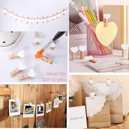 100 Houten Hartvormige Fotoklemmetjes met 30m Touw voor Kaarten, Decoratie en Knutselen — thumbnail 4
