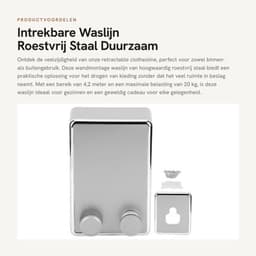 Waslijn Uittrekbaar 4,2 Meter - Wanddroogrek - Roestvrij Staal - Modern Design - Max. Belasting 20 kg - Geschikt voor Binnen/Buiten - Wasrek — thumbnail 1