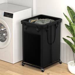 Grote Wasmand 150L op Wielen - Metalen Frame - Uitneembare Voering - Waterdicht - Voor Slaapkamer & Wasruimte — thumbnail 1