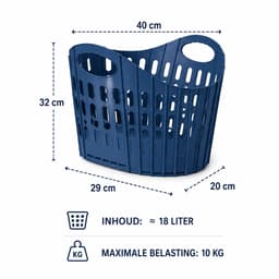 Opvouwbare Wasmand Blauw - 18 Liter - Inklapbare Kunststof Wasmand met Handgrepen - Ventilerend en Ruimtebesparend - Ophangbare Wasgoedmand — thumbnail 2